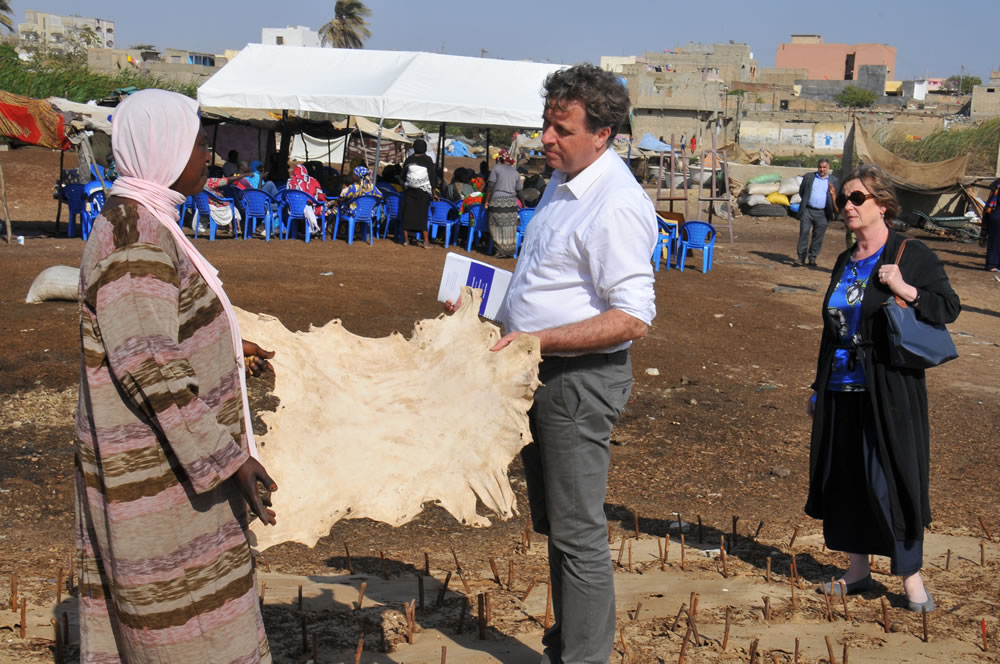 RBSA partners and the ILO visit entrepreneurs at the women’s tanning cooperative in Senegal